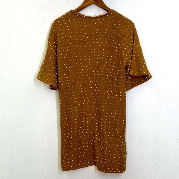 BCBGENERATION- Tan Flared Sleeves White Polka Dot Balls Short Sleeve Dress M - Picture 11 of 12
